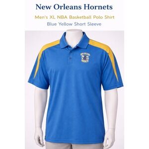 NBA New Orleans Hornets Polo‎ Shirt Mens XL Teal Blue Yellow Mesh Short Sleeve